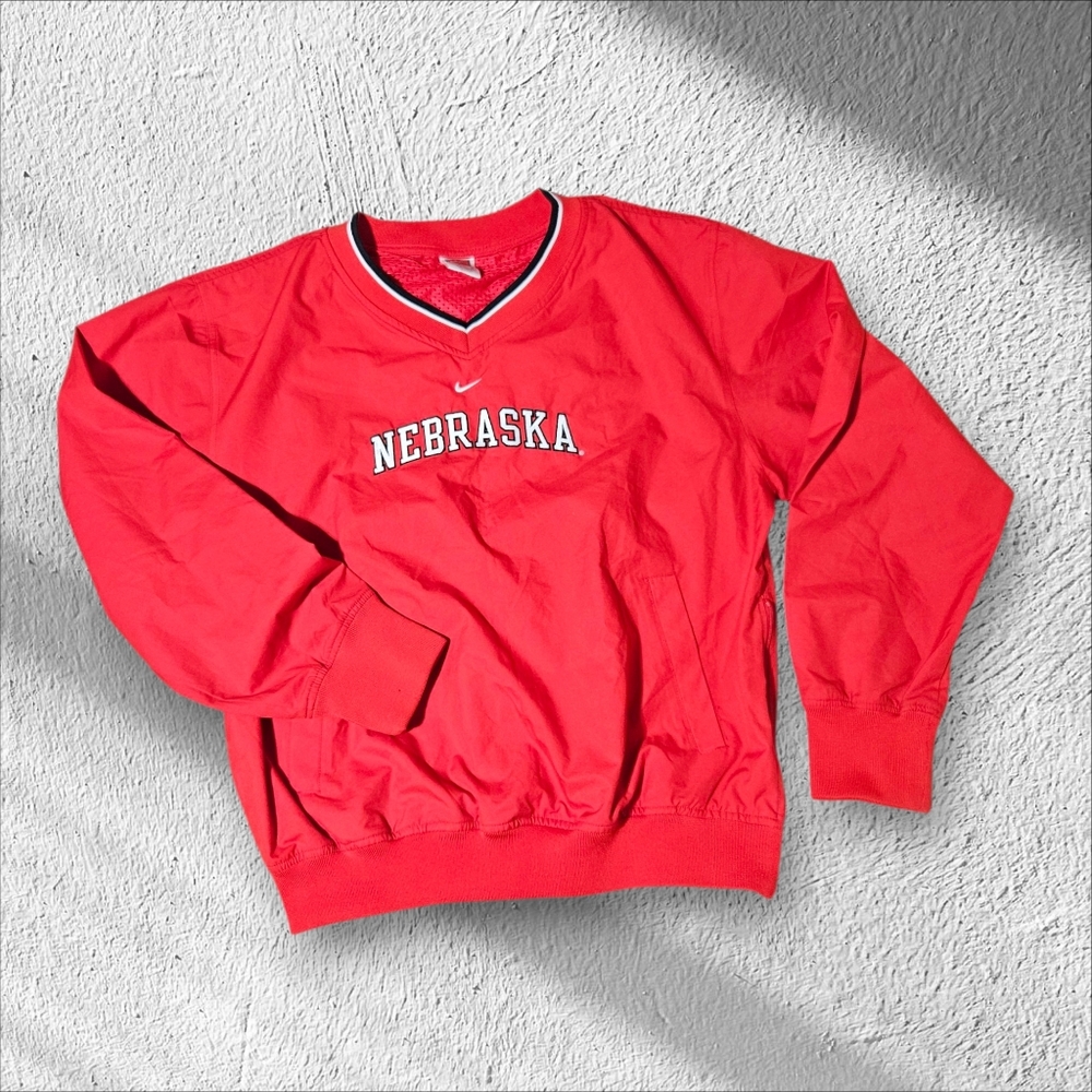 90s NIKE TEAM NEBRASKA CORNHUSKERS JACKET RED EMBROIDERED WOMEN XL NCAA PULLOVER